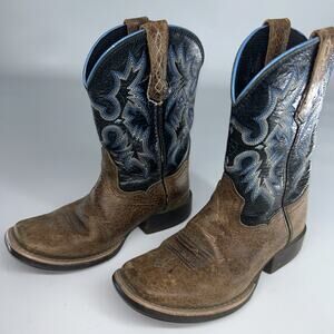 YOUTH KIDS ARIAT SQUARE TOE WESTERN COWBOY BOOTS BLUE UPPER Sz 11